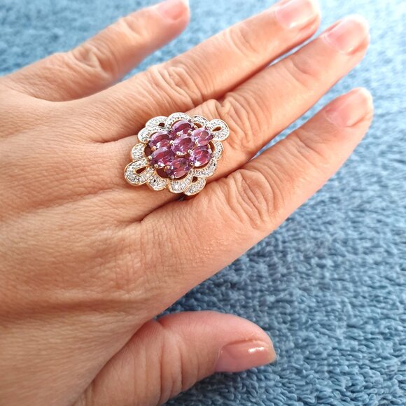 Stunning Natural Amethyst Gold Plated 925 Sterling Silver Statement Ring - Picture 10 of 17